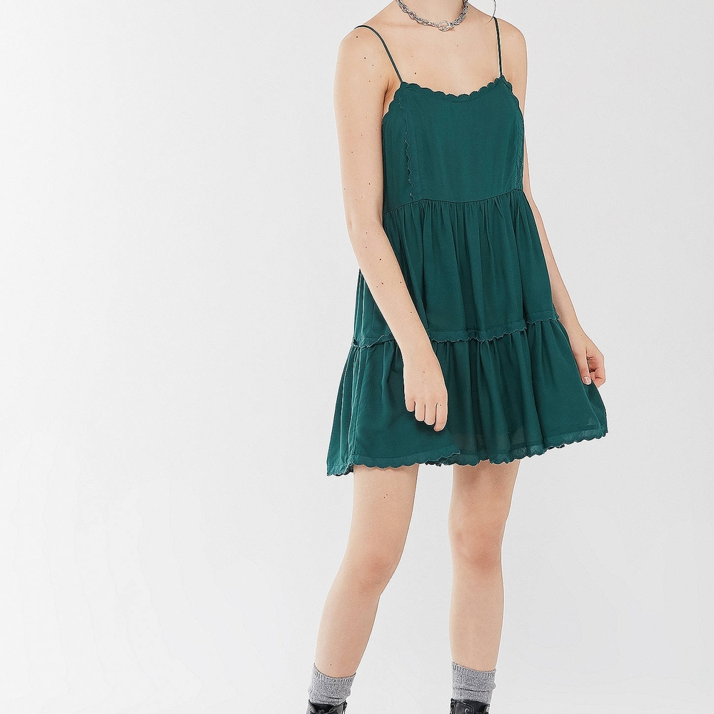 Urban Outfitters Hanna Rayon Scallop Babydoll Mini Dress